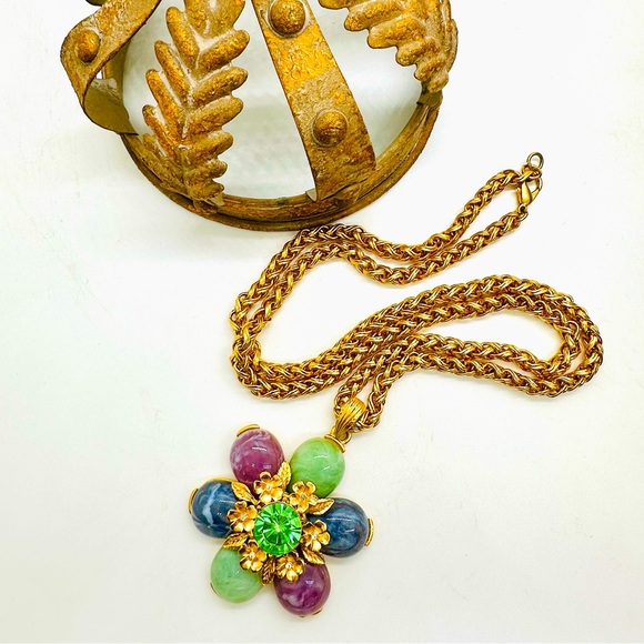 Rare Vintage Signed CRAFT Flower Necklace - Picture 1 of 17